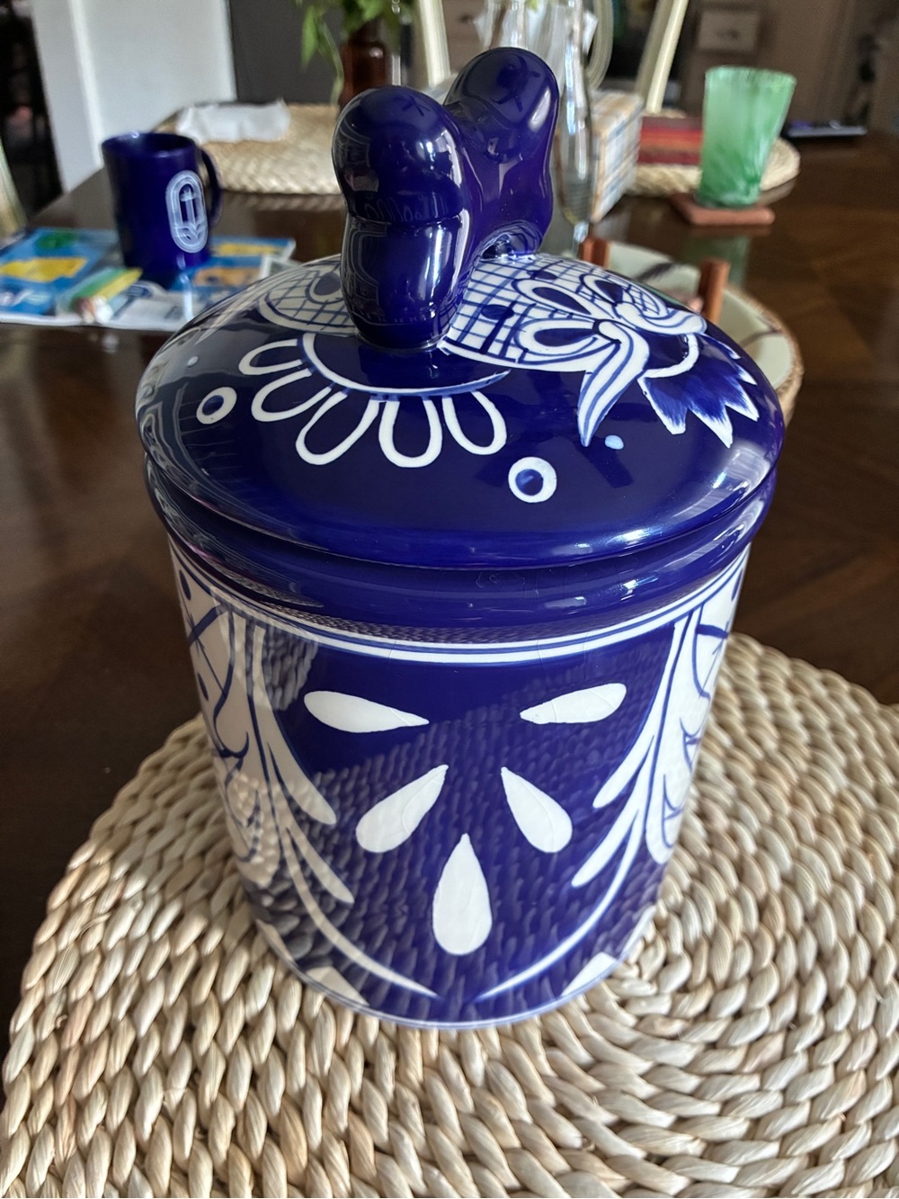 Creature Comforts Mexican Collection Ceramic Dog Blue White Talavera Treat Jar